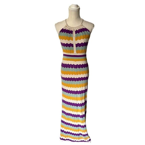 Design History Chevron Knit Patterned Halter Maxi Dress Size Small - Picture 2 of 12